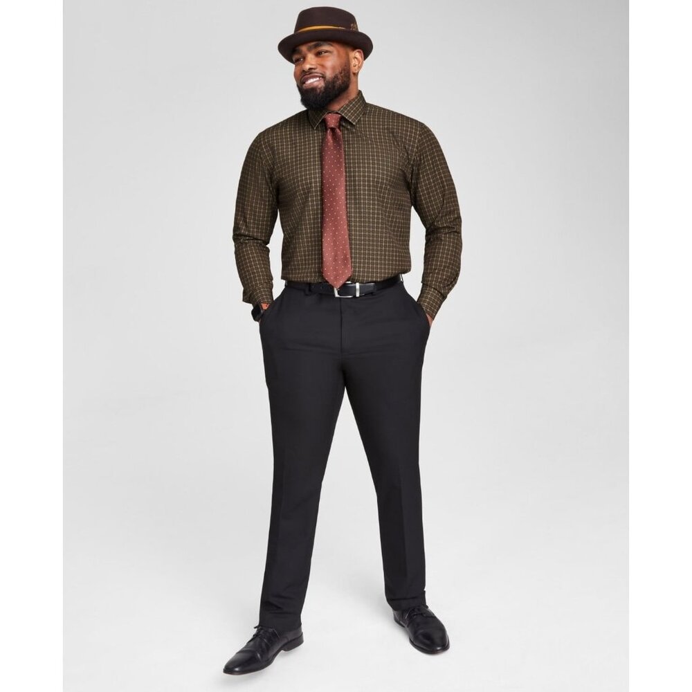 Tayion Collection Men Slim fit Long Sleeve Button-Up Shirt Size 15 32-33 Brown